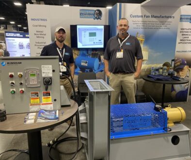 Paul's Fan Company's James Harmon and Jeremiah Lay demonstrate an industrial blower and electrical automation controls at IM Engineering South